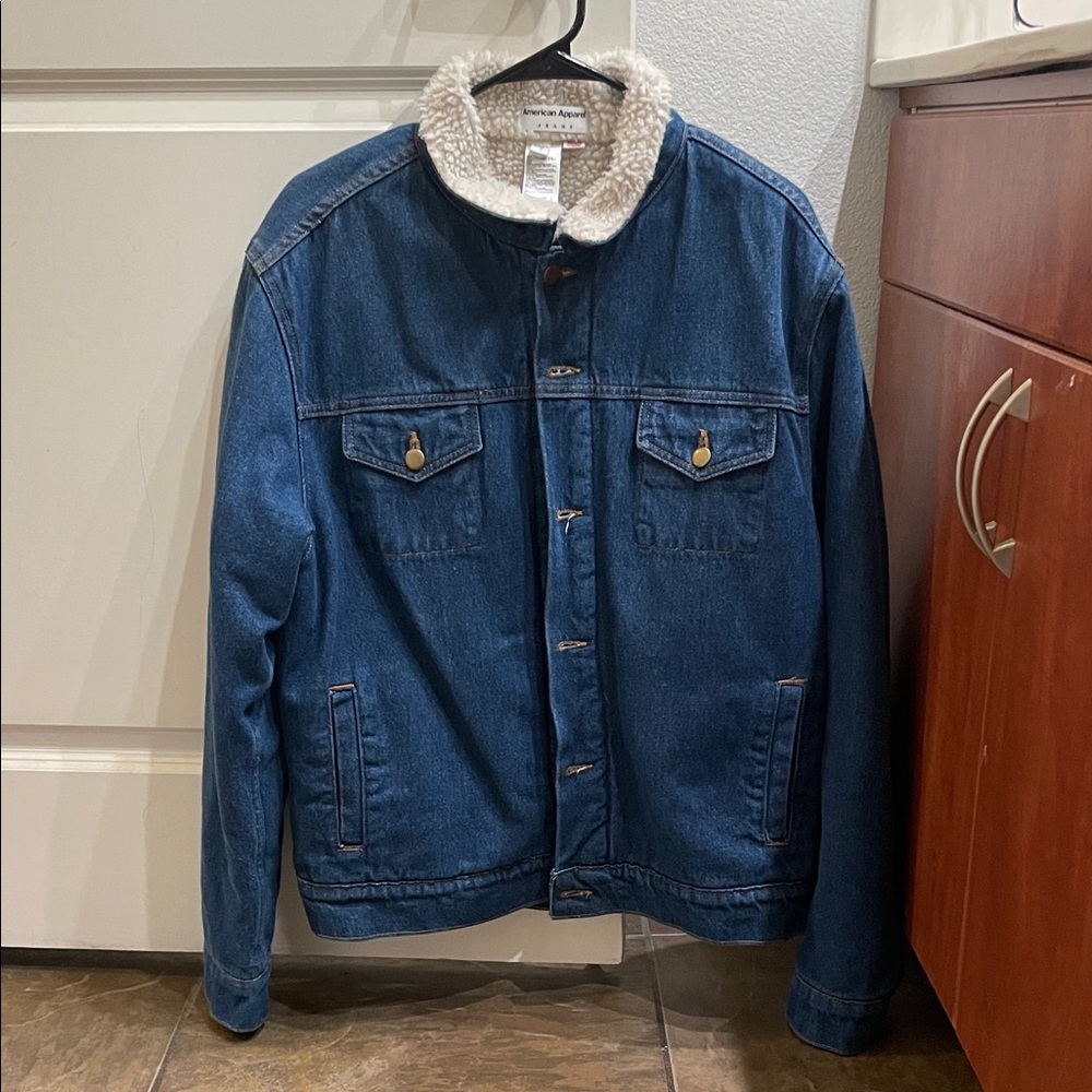 American Apparel Blue Denim Jacket with Sherpa Collar